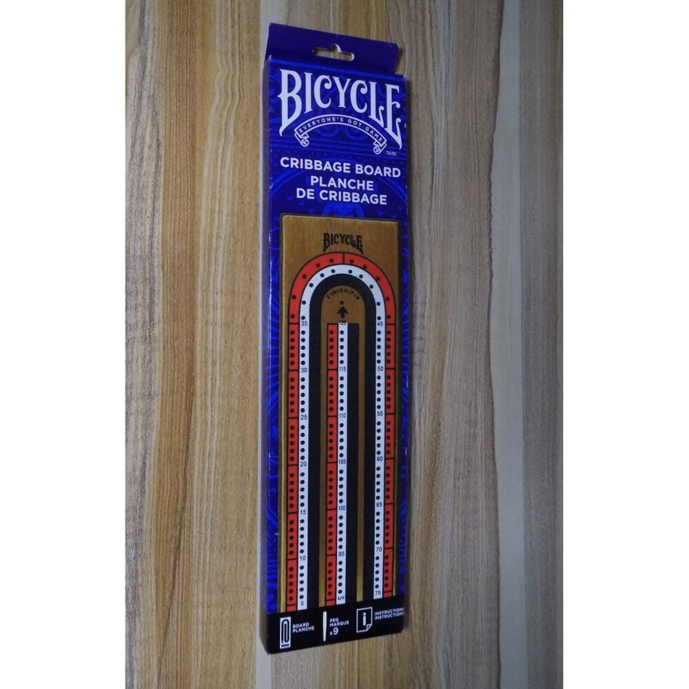 BICYCLE Cribbage Board Game - Wooden 3-Track Color Coded
